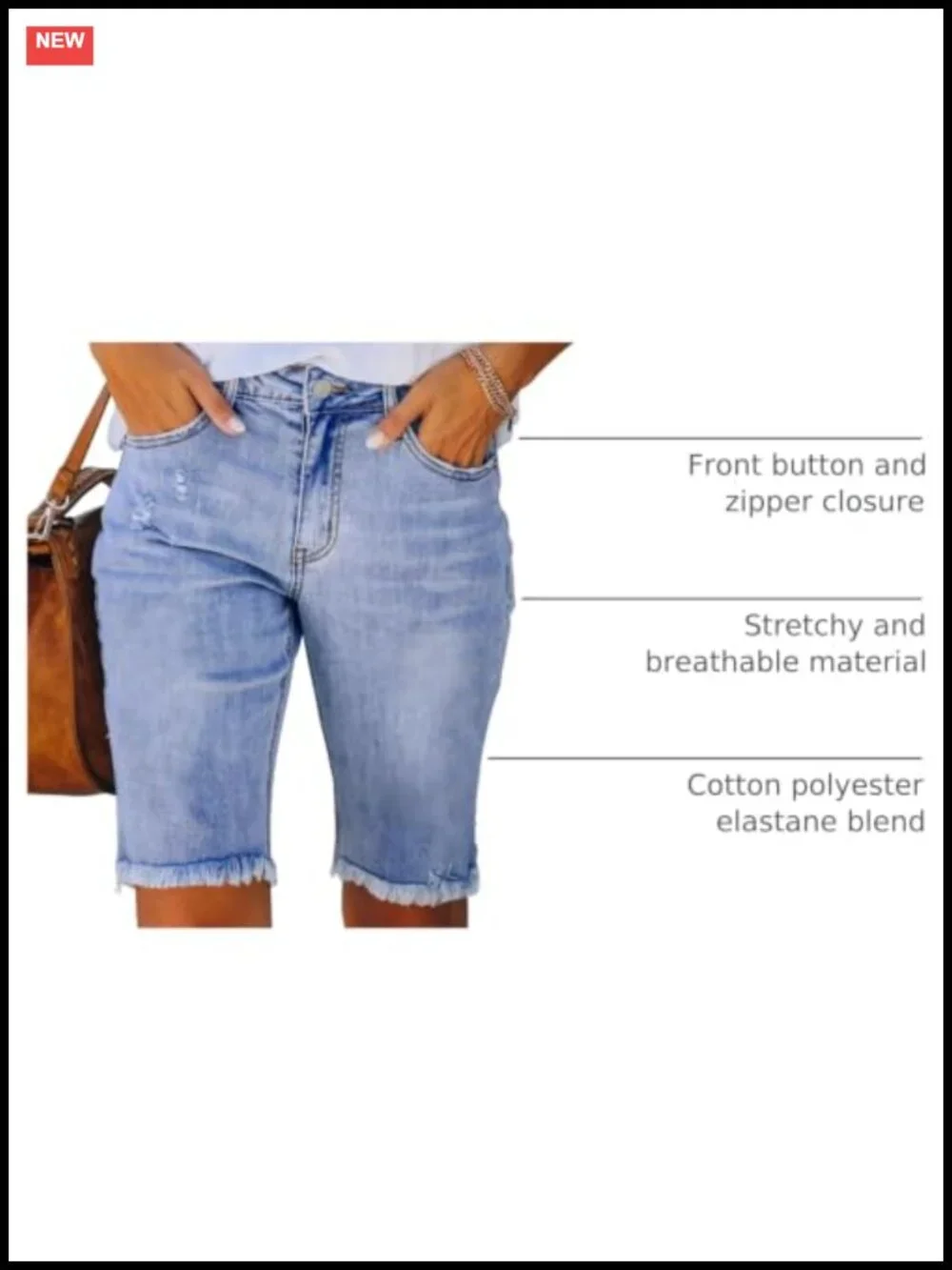 Ripped Casual Summer Mid Waist Stretchy Five Points Denim Jean Shorts